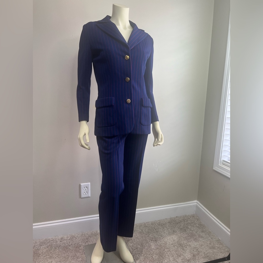 Navy blue with red pinstripe pantsuit - Picture 2 of 11